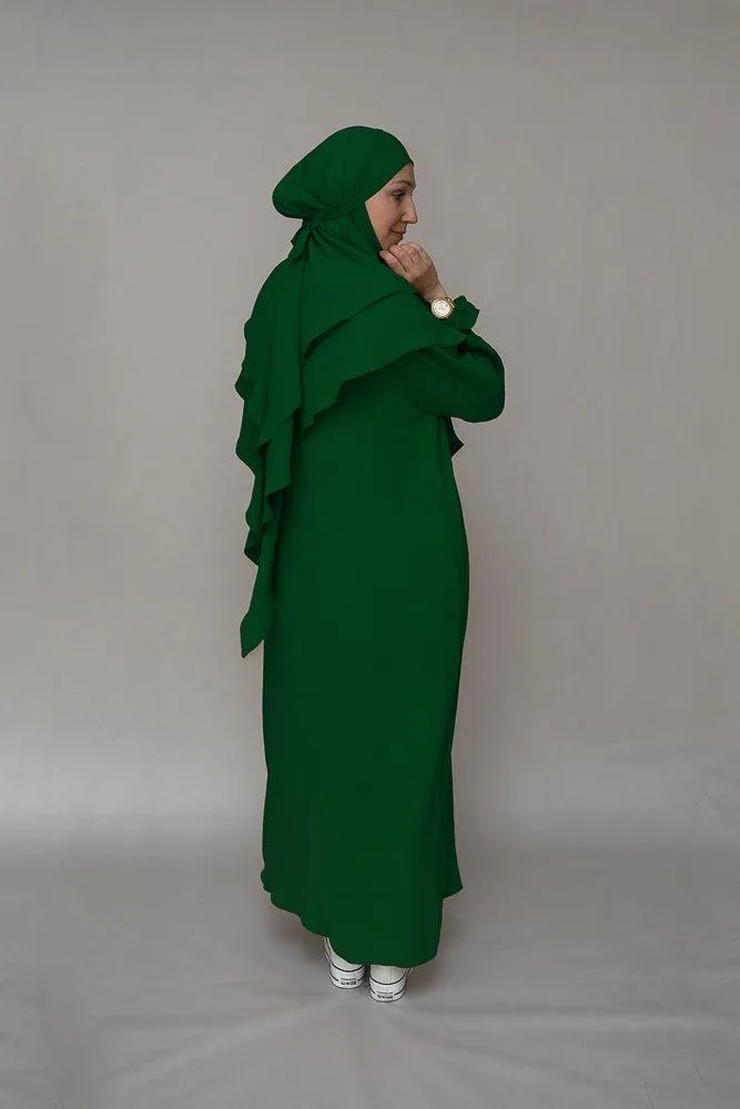 Dark Green Non-Wrinkling Modest Dress with Pockets