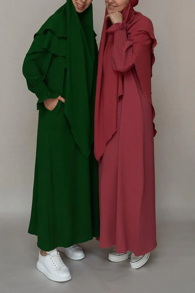 Dark Green Non-Wrinkling Modest Dress with Pockets