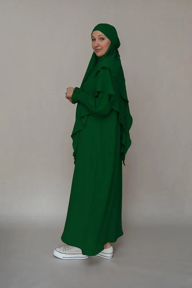 Dark Green Non-Wrinkling Modest Dress with Pockets