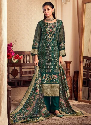 Dark Green Printed Viscose Jacquard Salwar Kameez