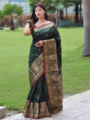 Dark Green Saree in Soft Silk Three Colored Zari