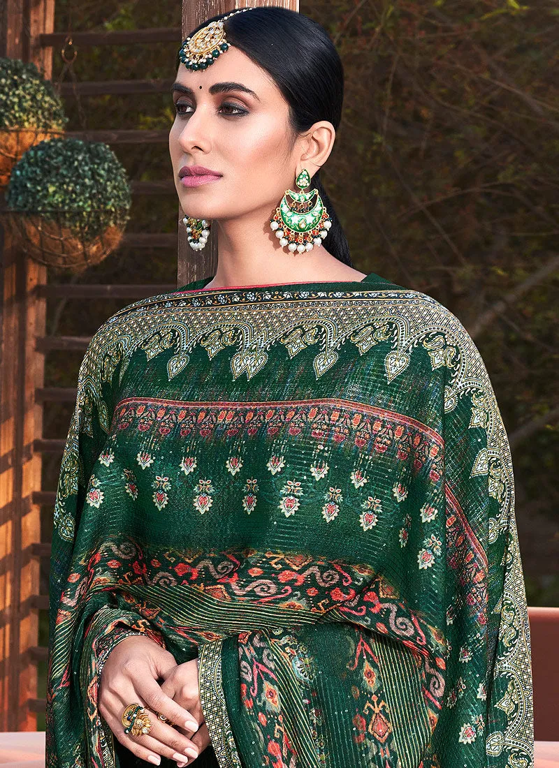 Dark Green Sequence Embroidered Salwar Suit