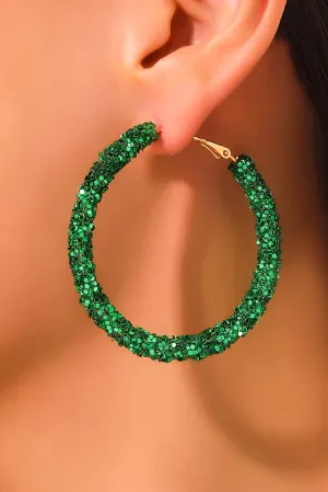 Dark Green Sequin Hoop Earrings