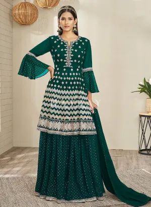 Dark Green Traditional Embroidered Peplum Anarkali Lehenga