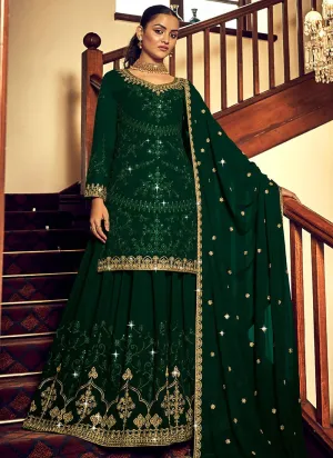 Dark Green Traditional Embroidery Lehenga Suit