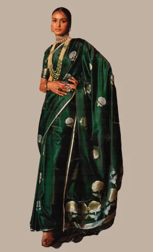 Dark Green Woven Art Silk Sari