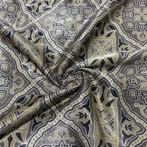 Dark Grey Ajrakh Print Mashru Silk Fabric 18241