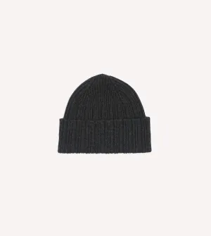 Dark Grey Angora Lambswool Ribbed Knit Cap