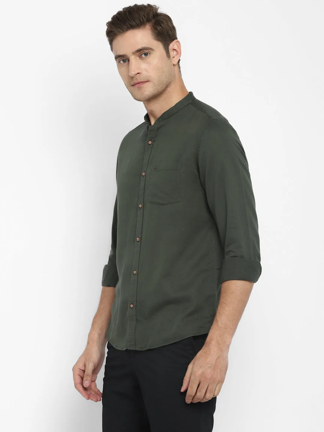 Dark Grey Cotton Linen Solid Slim Fit Shirt