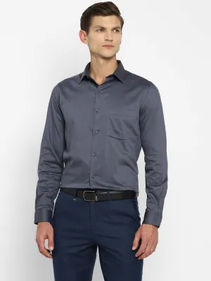 Dark Grey Cotton Self Design Slim Fit Shirt