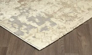 Dark Grey Cream Textured Abstract Rug