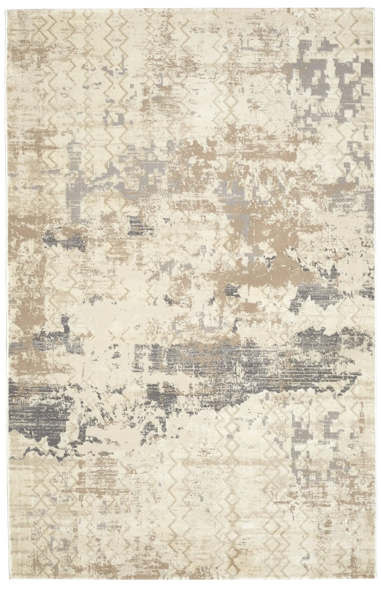 Dark Grey Cream Textured Abstract Rug