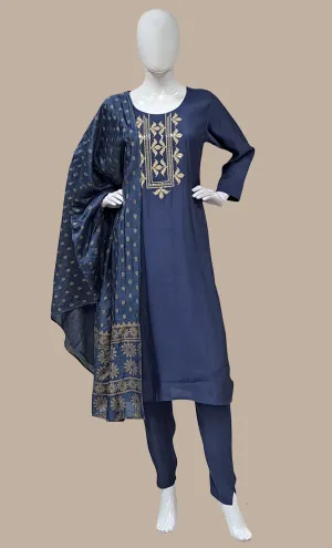 Dark Grey Embroidered Punjabi