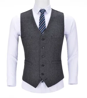 Dark Grey Herringbone V Neck Waistcoat