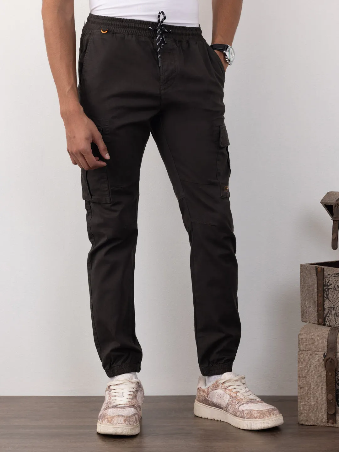 Dark Grey Plain Cargo Pants