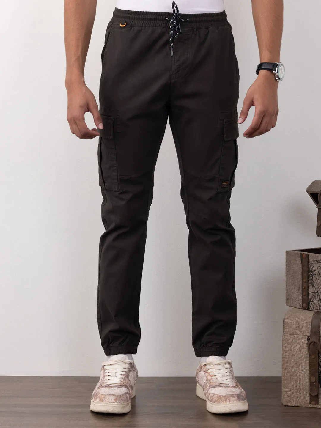 Dark Grey Plain Cargo Pants