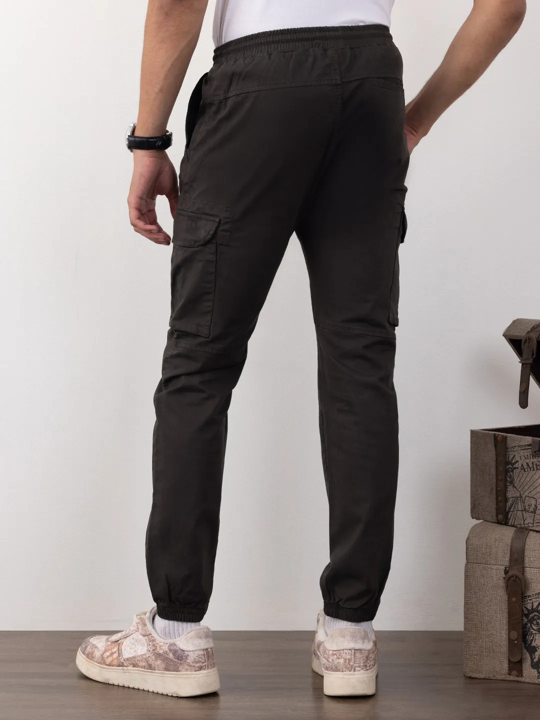 Dark Grey Plain Cargo Pants