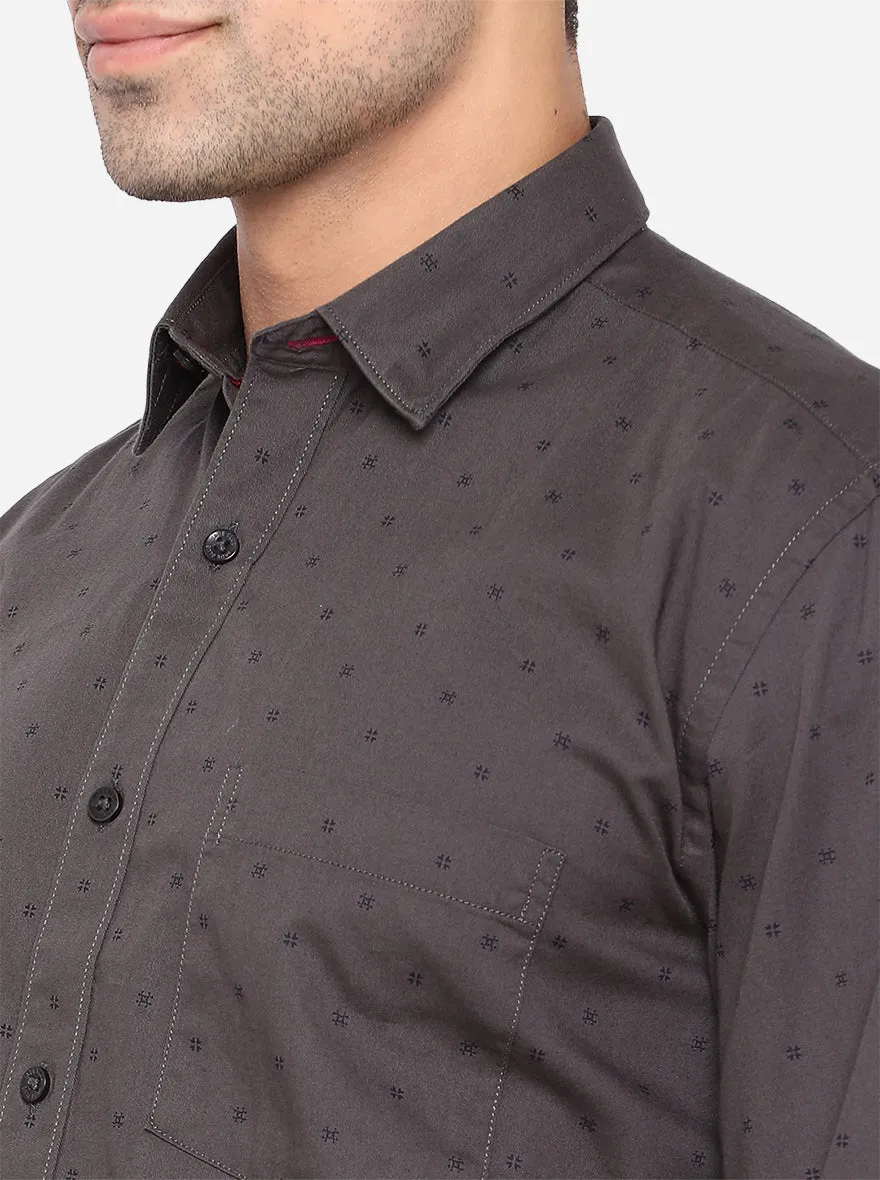 Dark Grey Printed Slim Fit Casual Shirt | JadeBlue