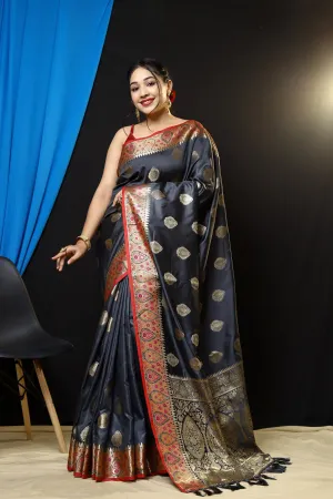 Dark Grey Saree in Dola Silk