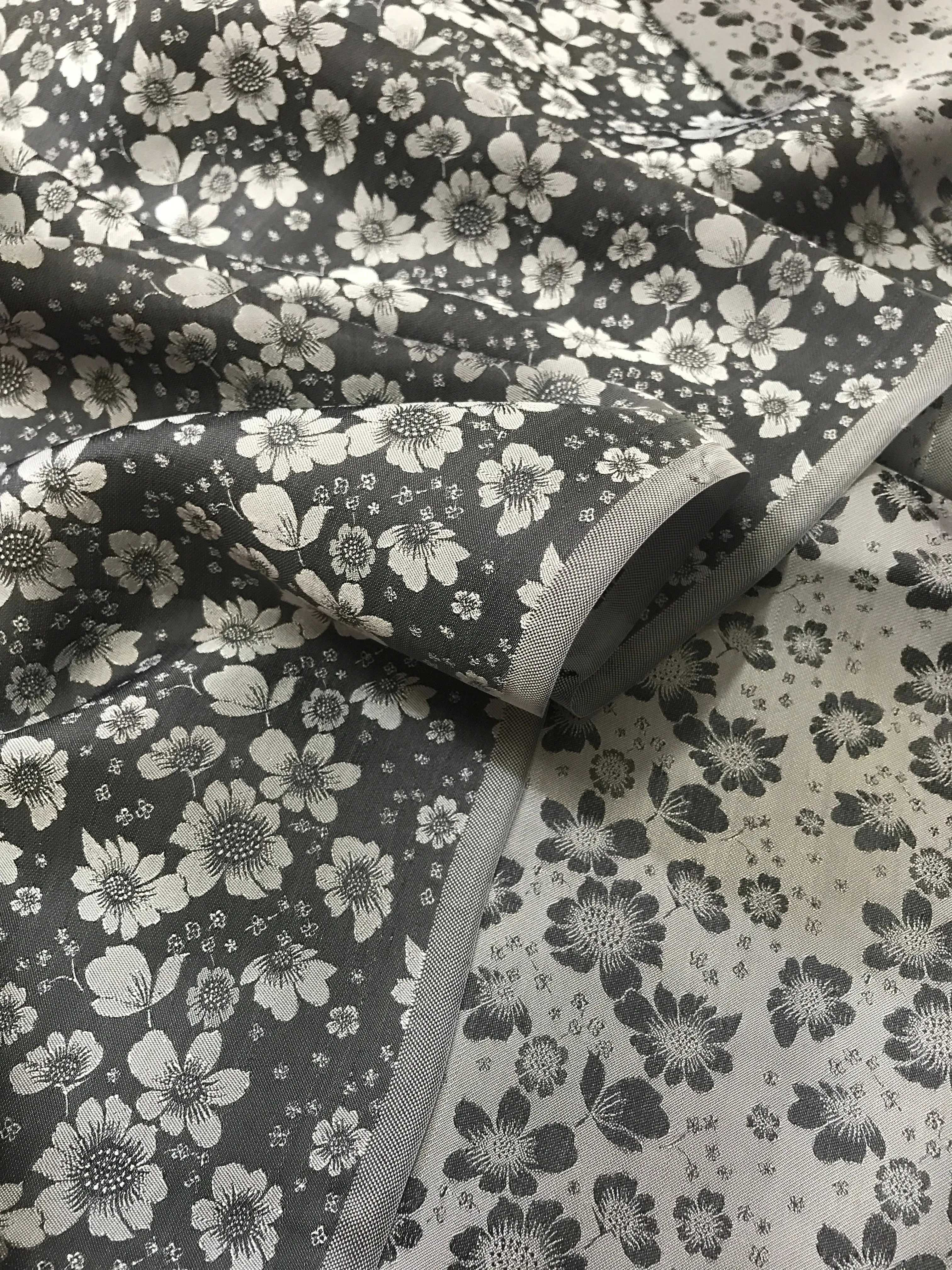 Dark Grey silk with flowers - PURE MULBERRY SILK fabric by the yard - Shadow Grey silk with flowers - Floral Silk -Luxury Silk - Natural silk - Handmade in VietNam