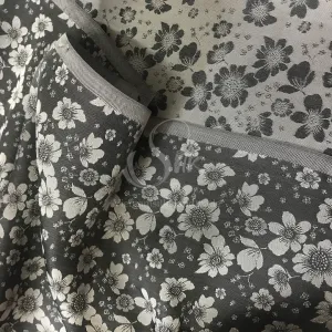 Dark Grey silk with flowers - PURE MULBERRY SILK fabric by the yard - Shadow Grey silk with flowers - Floral Silk -Luxury Silk - Natural silk - Handmade in VietNam