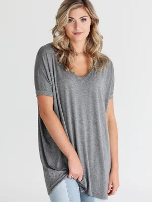 Dark Heather Gray V-Neck Short Sleeve Tunic