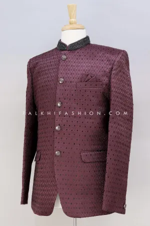 Dark Maroon Jodhpuri Suit With Appealing Handwork