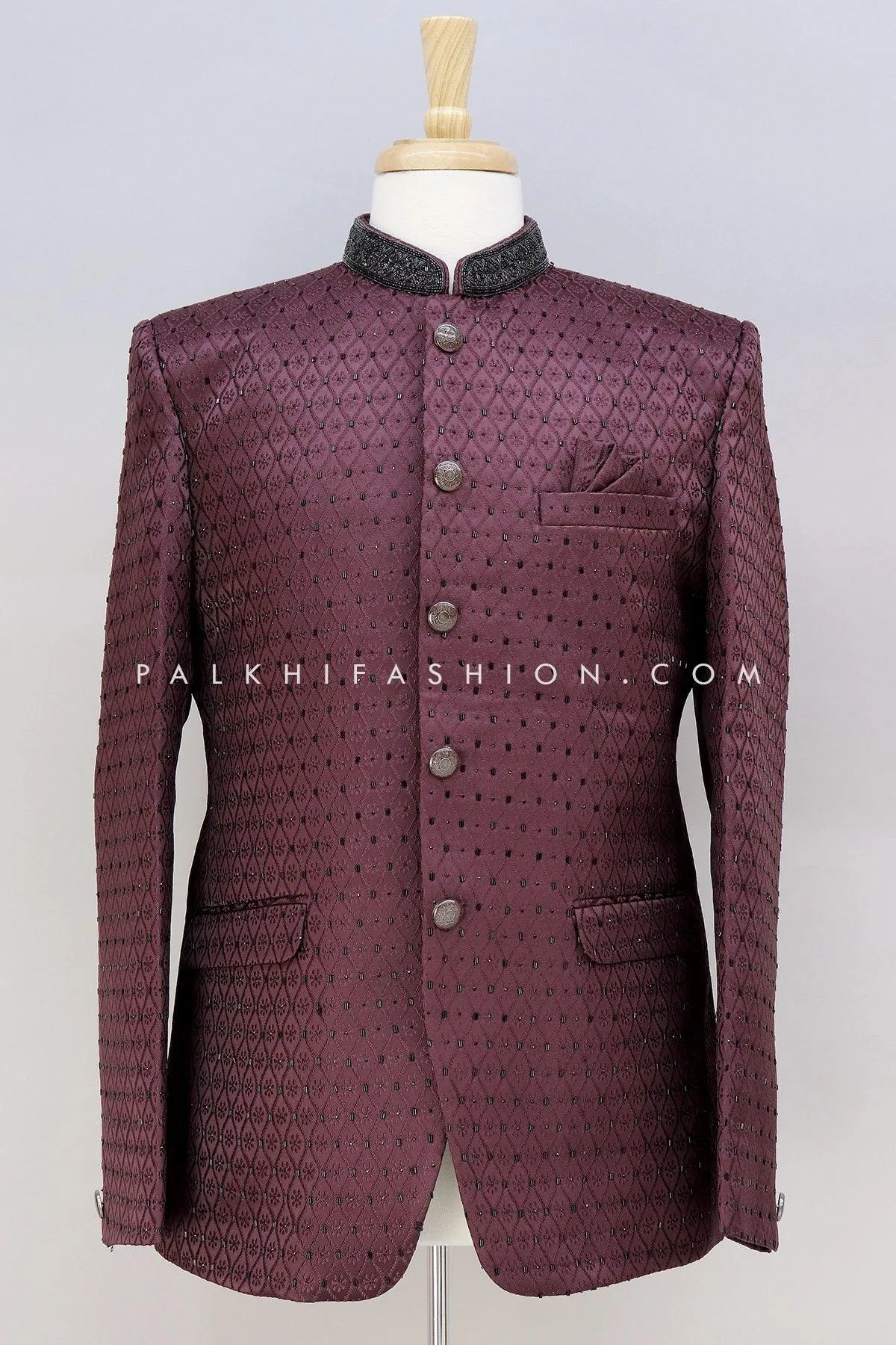 Dark Maroon Jodhpuri Suit With Appealing Handwork