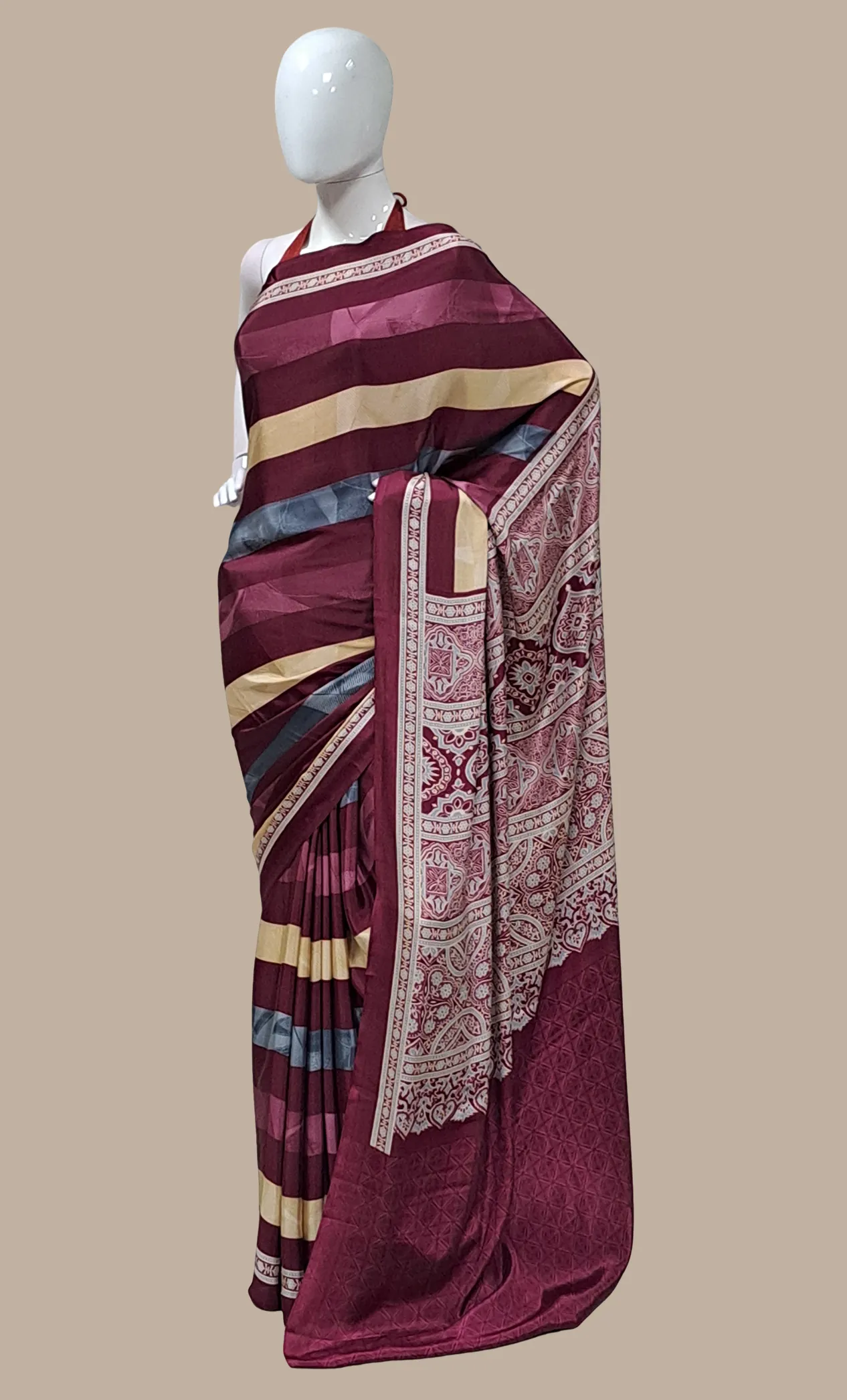 Dark Maroon Printed Sari