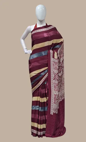 Dark Maroon Printed Sari