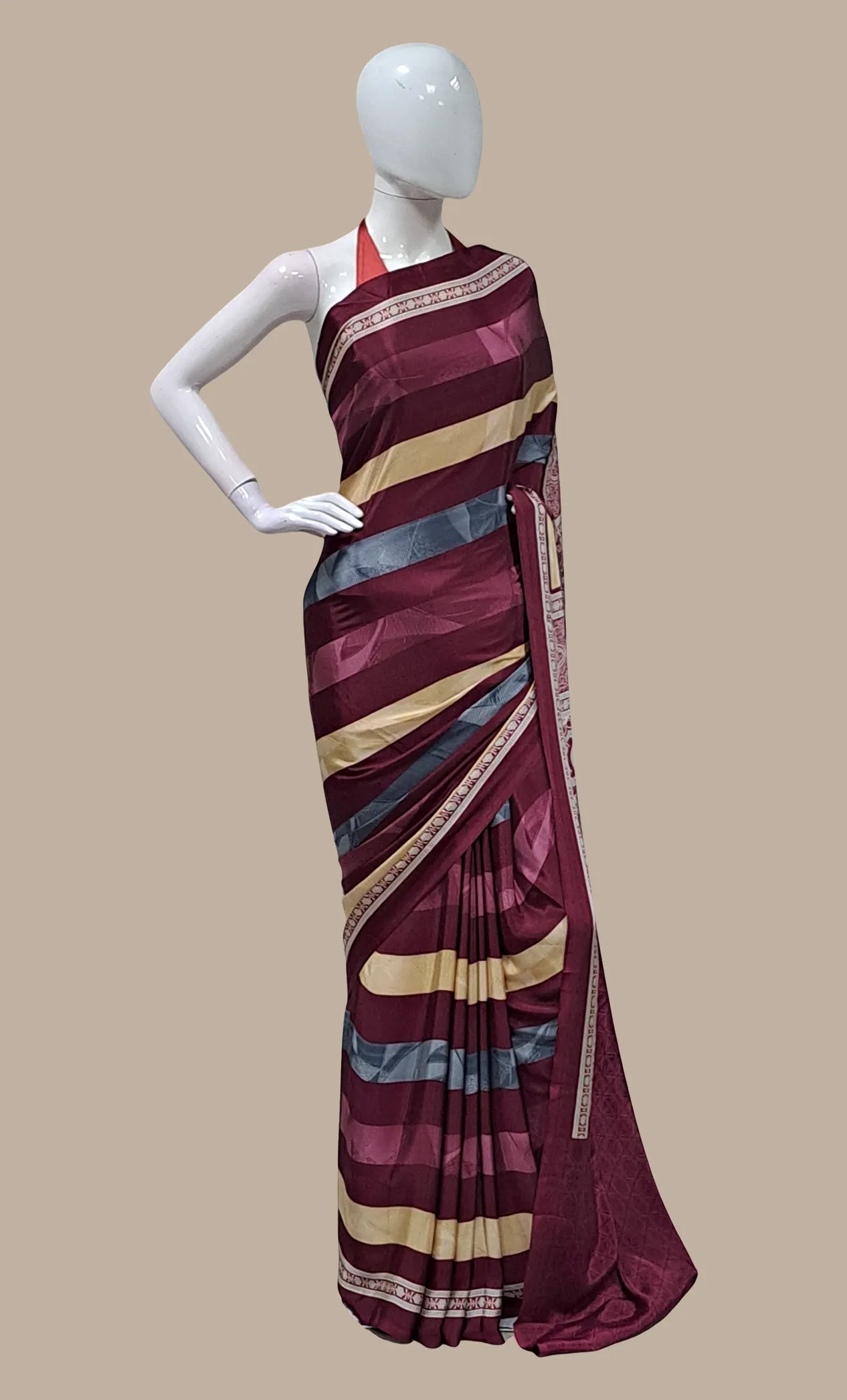 Dark Maroon Printed Sari