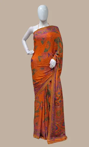 Dark Orange Printed Sari