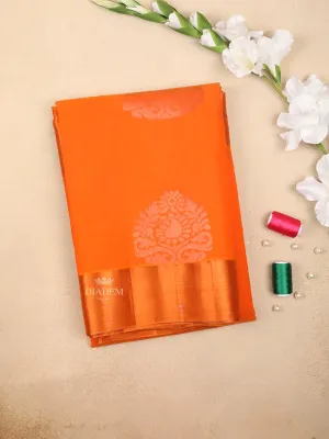 Dark Orange Silk Cotton Saree with Paisley Motif on the Body with Matching Border