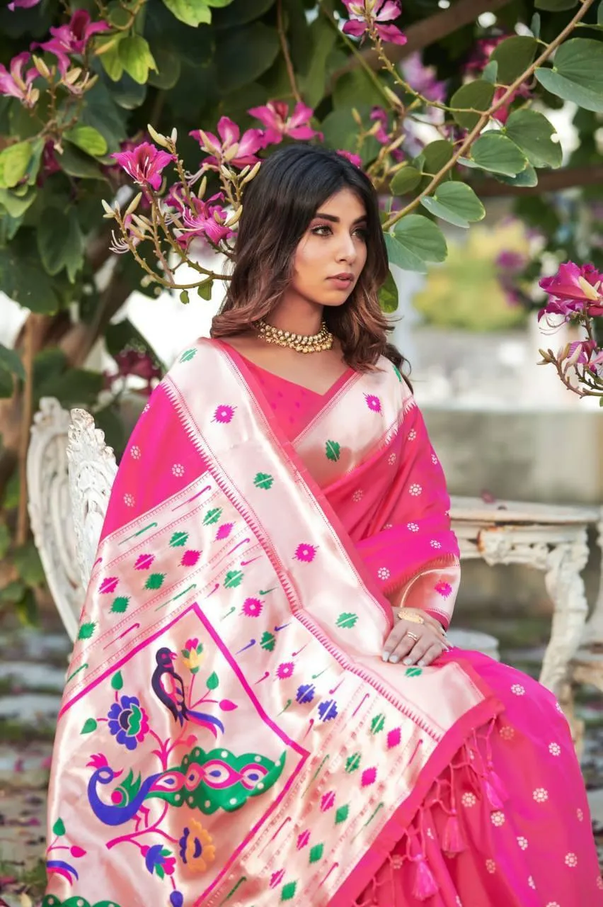 Dark Pink Banarasi Silk  Saree