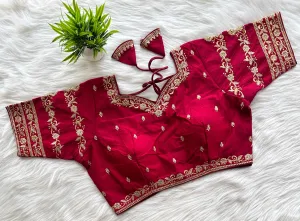 Dark Pink Rajbhog Silk Embroidered Blouse with Handcrafted Detailing