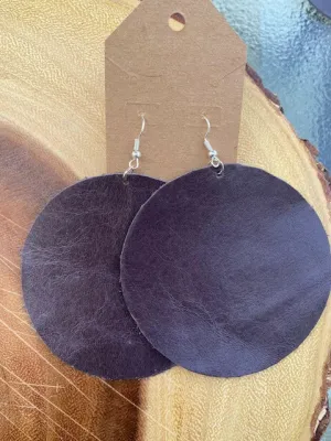 Dark Plum Leather Earrings with Lavender Suede Backing - Silver Accent