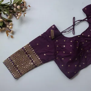 Dark Purple Kashish Silk Blouse with Beautiful Embroidery and Sequined Touch