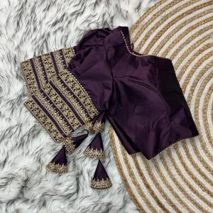 Dark Purple Kilmora Silk Blouse with Handcrafted Embroidery and Sequence Accents