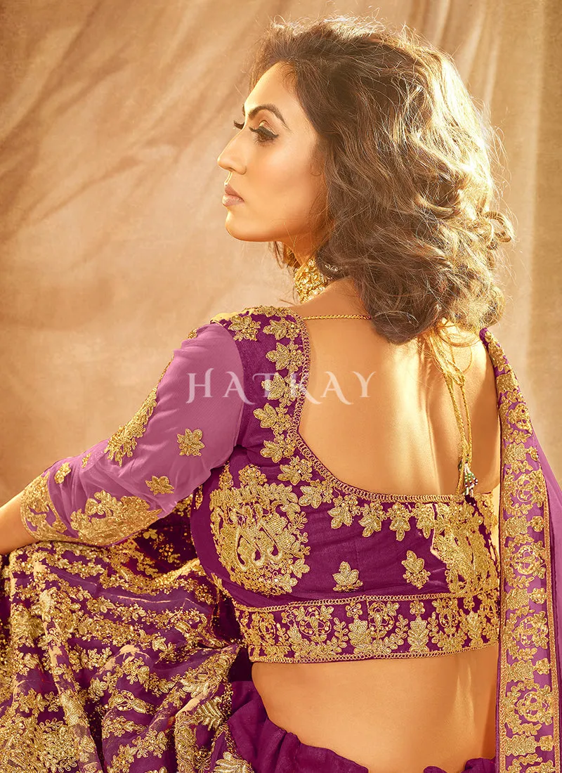 Dark Purple Zari Embroidery Wedding Lehenga Choli