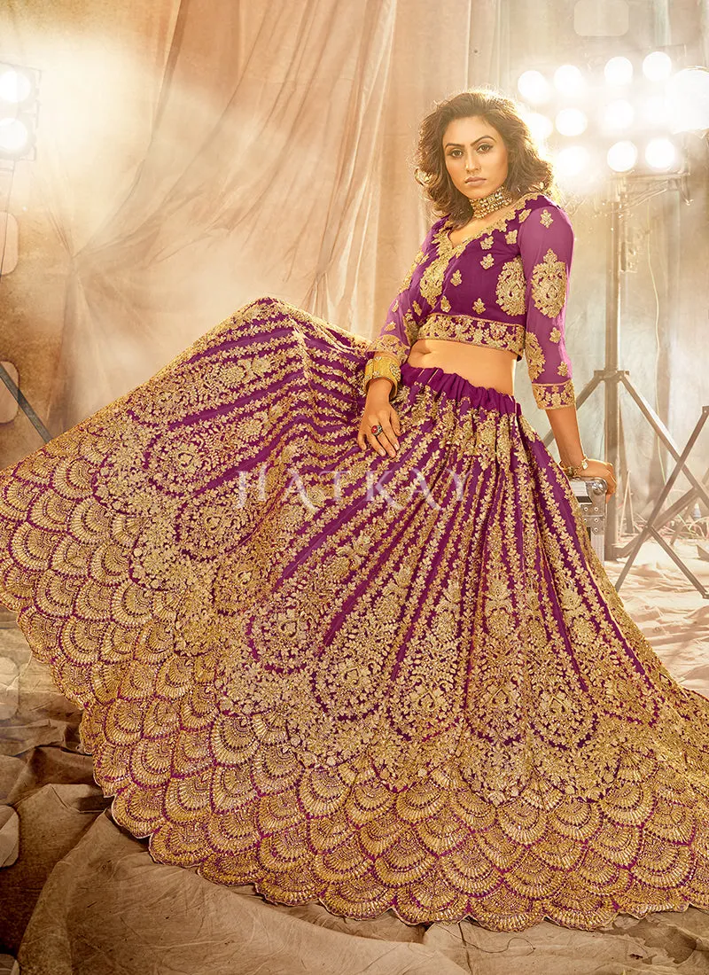 Dark Purple Zari Embroidery Wedding Lehenga Choli