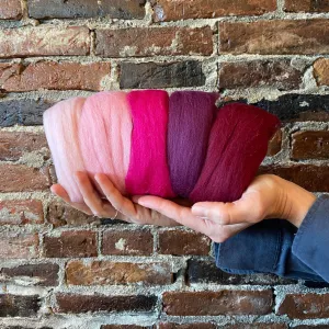 Dark Red and Pink Shades - Five Merino Wool Top Roving Colors - 50 grams (1.75 oz) Total