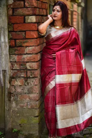 Dark Red Banglori Raw Silk Saree