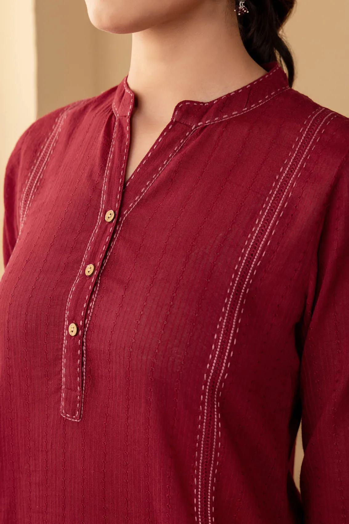 Dark Red Dobby Kurta