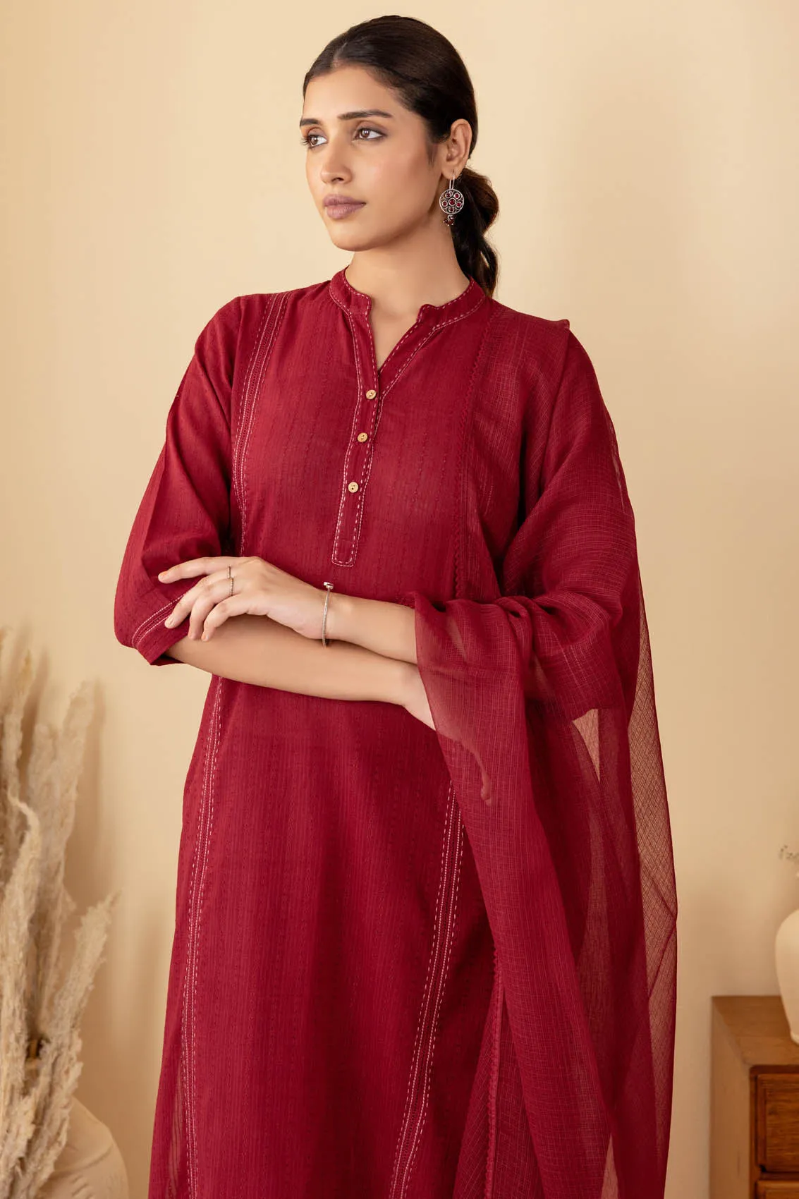 Dark Red Dobby Kurta