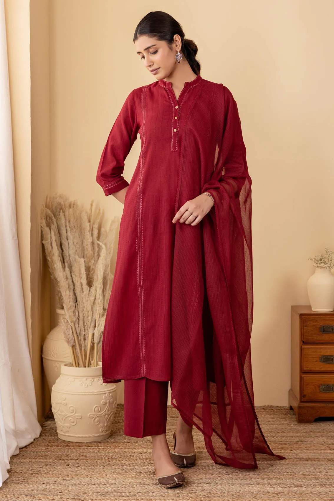 Dark Red Dobby Kurta