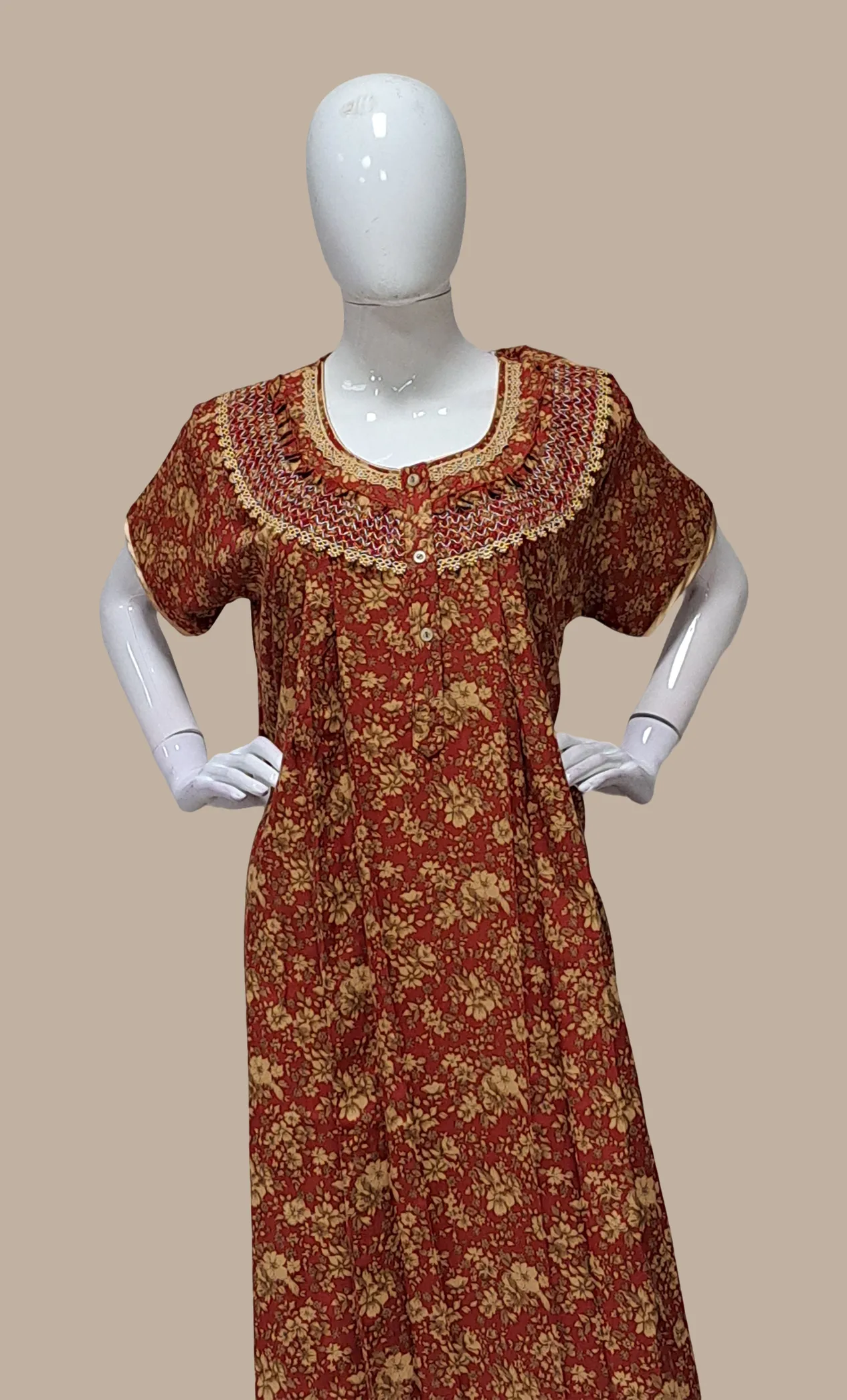 Dark Red Printed Kaftan