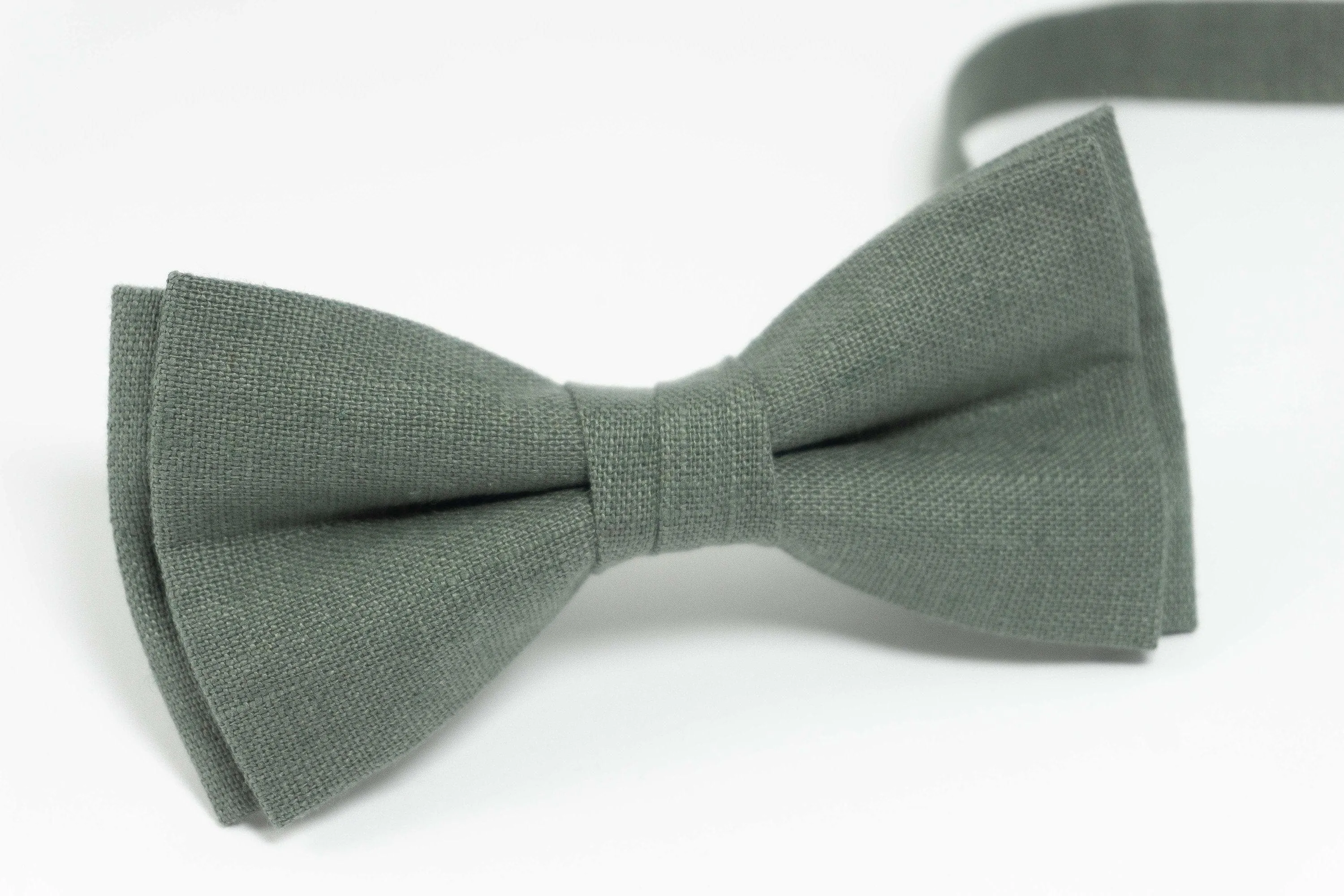 Dark Sage Green Linen Bow Tie for Men