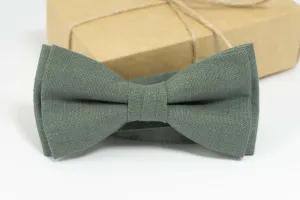 Dark Sage Green Linen Bow Tie for Men