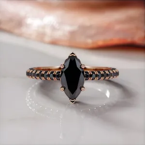 Dark Starlight - Black Diamond  Natural Black Diamond Marquise Engagement Ring in Rose Gold