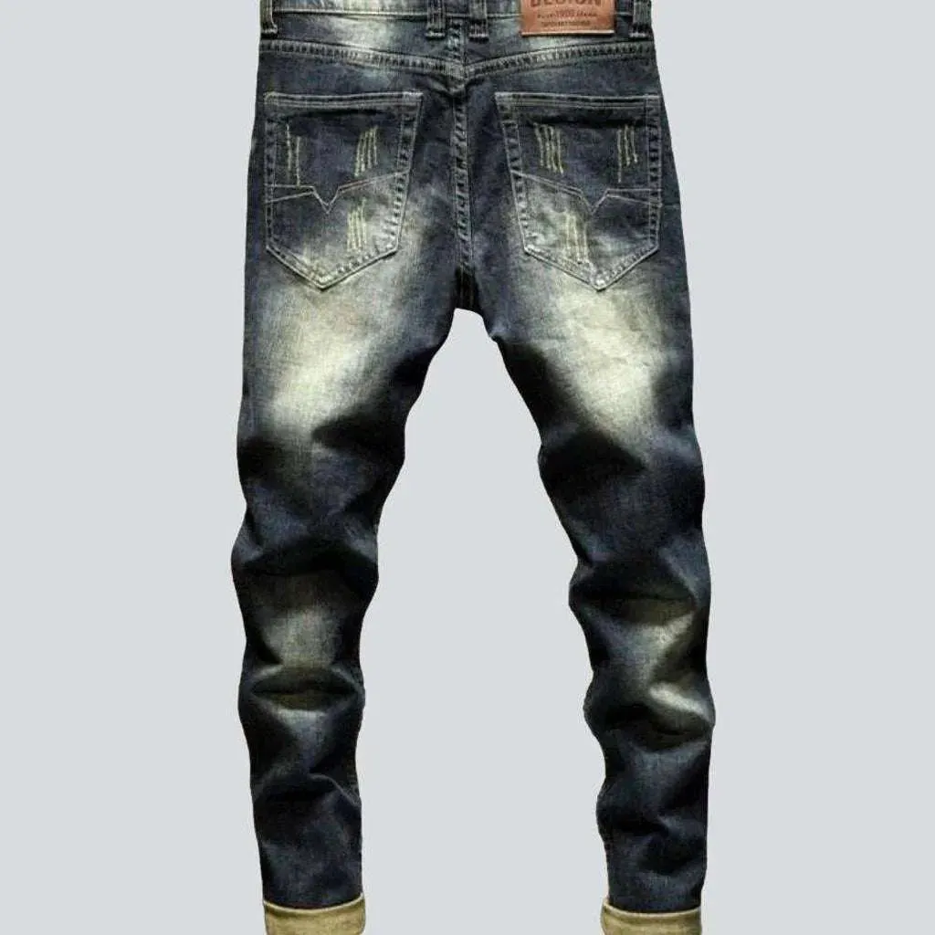 Dark wash aged men's jeans